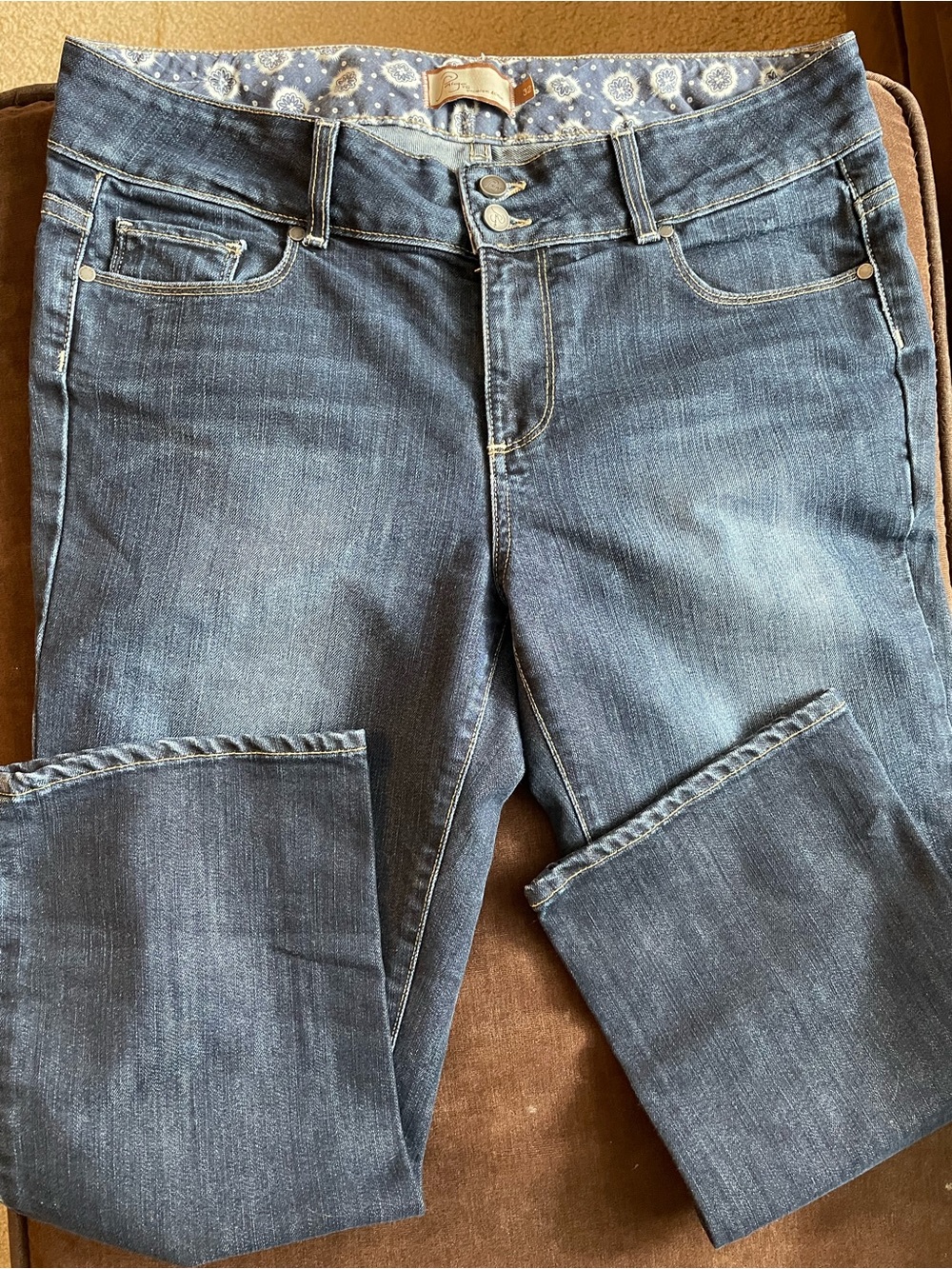 PAIGE Straight Leg Dark Blue Stretch Denim Jeans